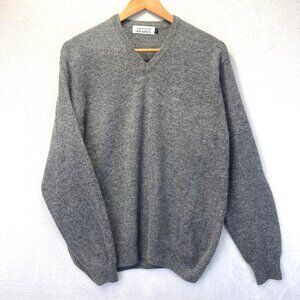 Arandu Wool V-Neck Sweater Mens Large Gray Pullover Soft Knit Preppy Old Money